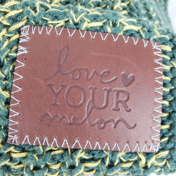 Love Your Melon Pom Beanie Cuffed Green Gold Knit Cotton Winter Warm Hat - Picture 4 of 5